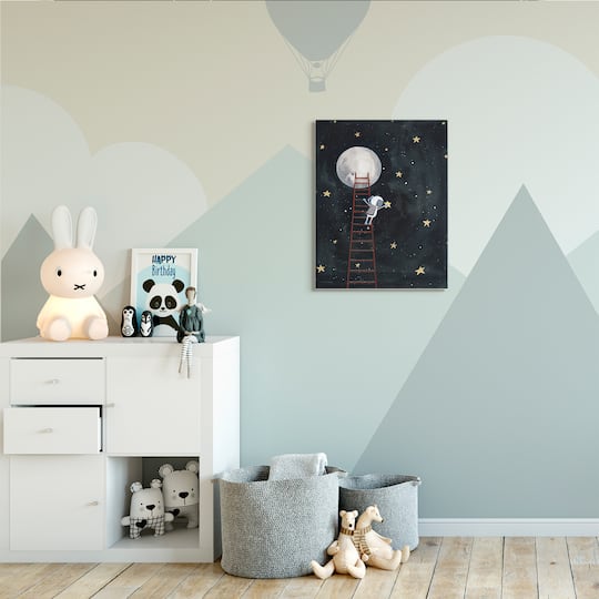 Stupell Industries Astronaut Hanging Stars Outer Space Ladder to Moon Canvas Wall Art